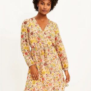 NWT LOFT Garden Flounce Wrap Dress - Pink - Size L